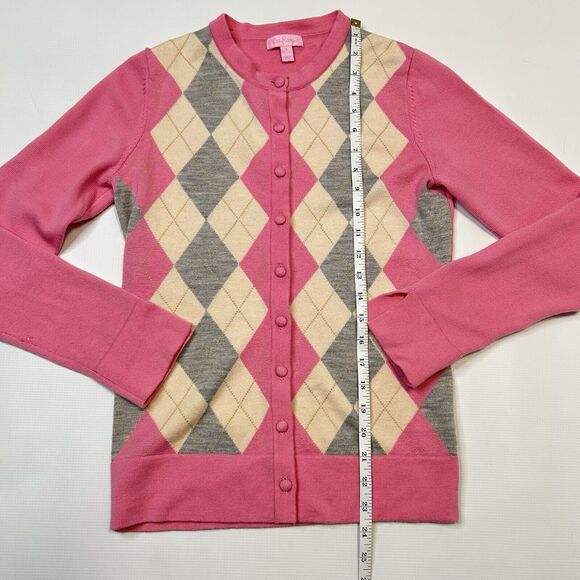Lilly Pulitzer Merino Wool Pink Argyle Cardigan Sweater Women's Size Small - Picture 7 of 12